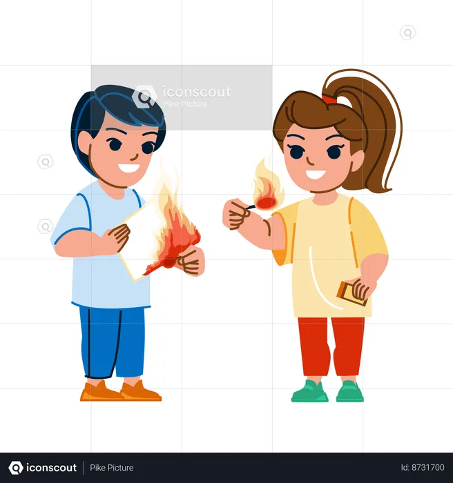 Kids are burning paper  Illustration