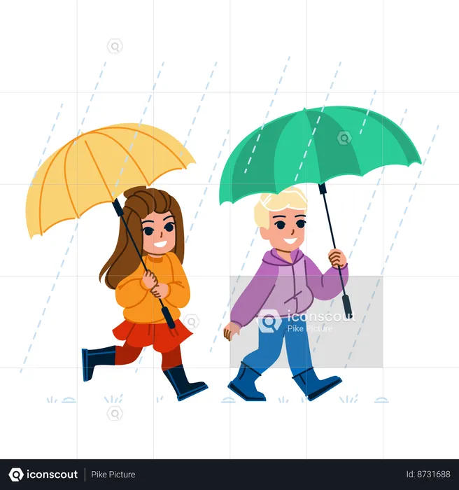 Kids are enjoying rain  Illustration