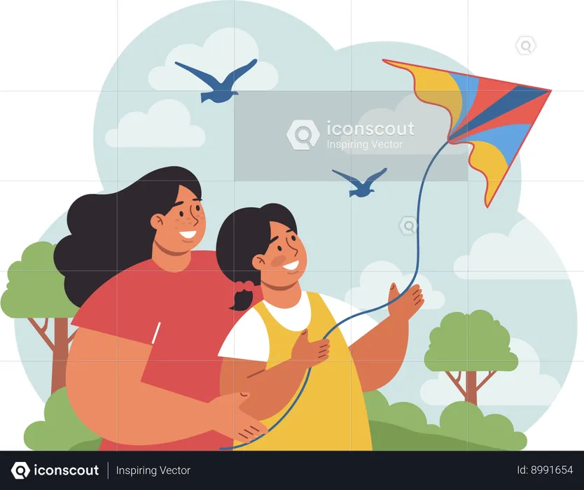 Kids are flying kites  Illustration