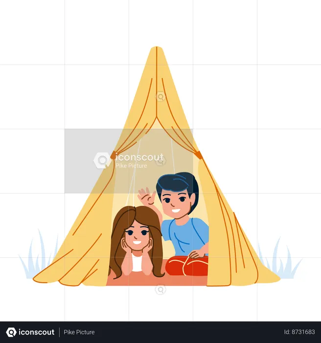 Kids are having fun in tent  Illustration