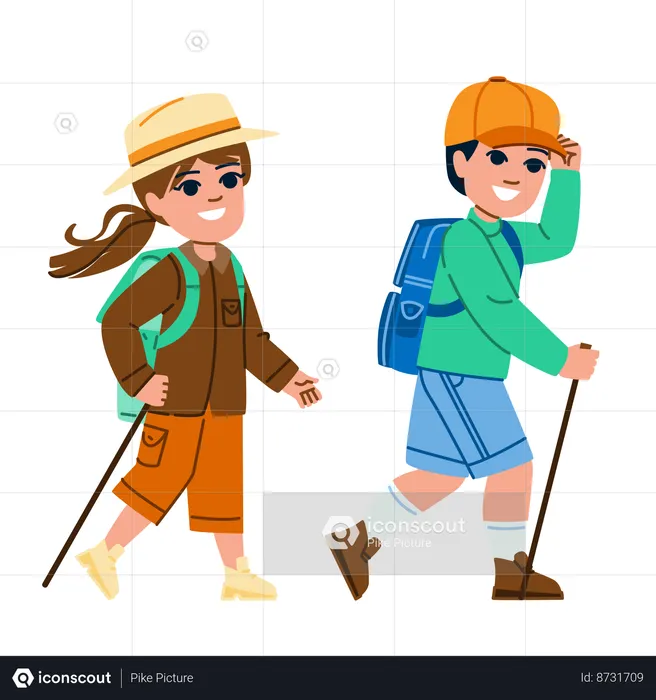 Kids are hiking  Illustration
