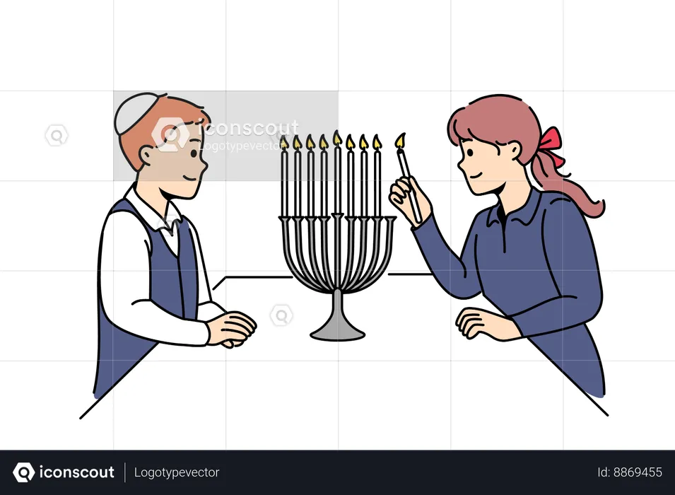 Kids are lighting up candles in church  Illustration