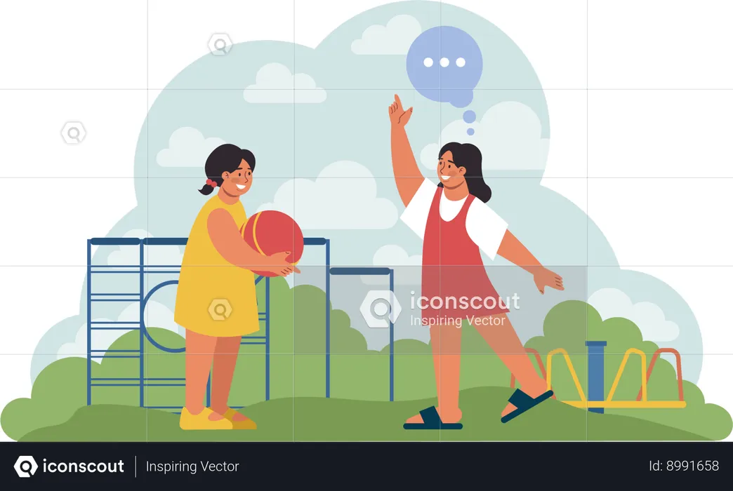 Kids are playing ball in park  Illustration