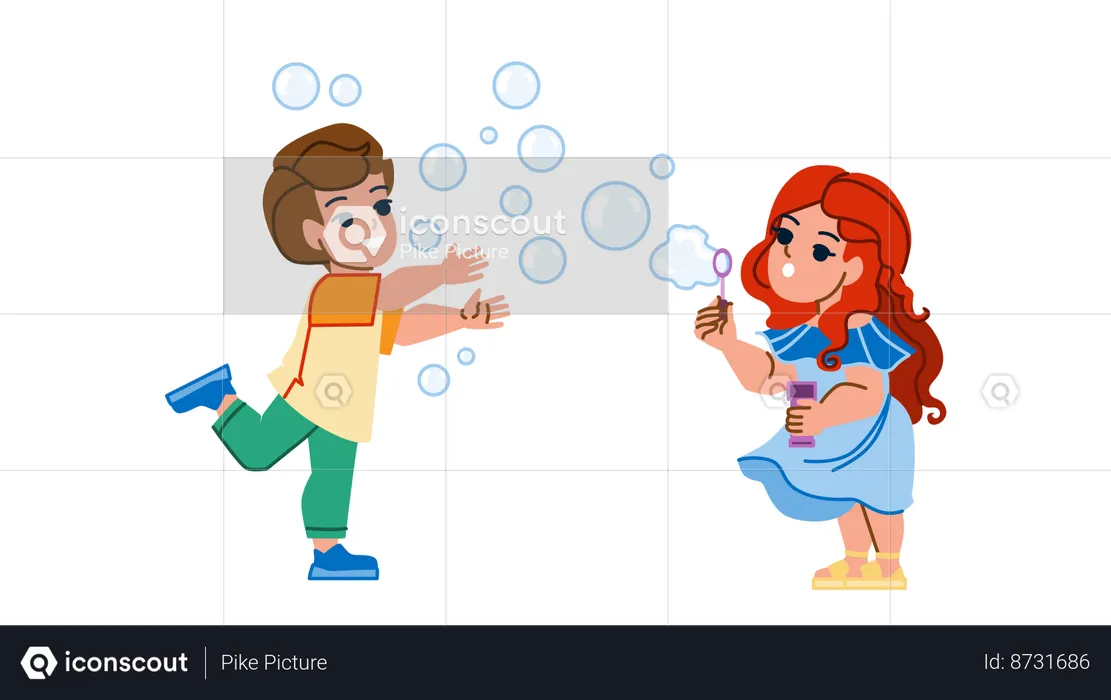 Kids are playing soap bubbles  Illustration