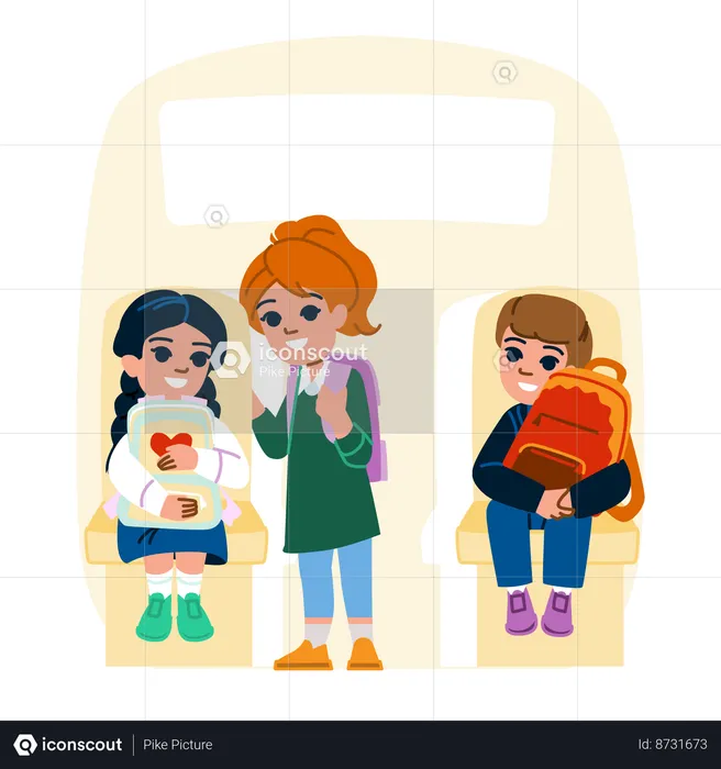 Kids are sitting in school bus  Illustration