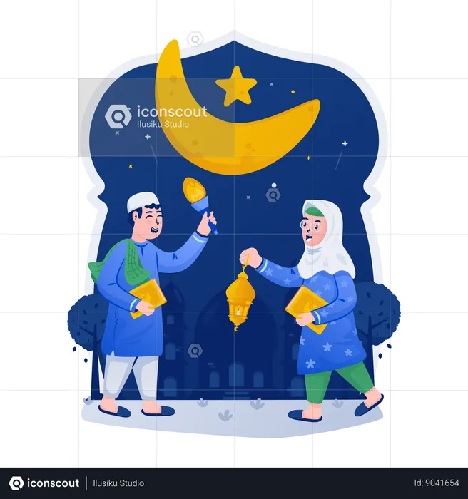 Kids at Ramadan night  Illustration