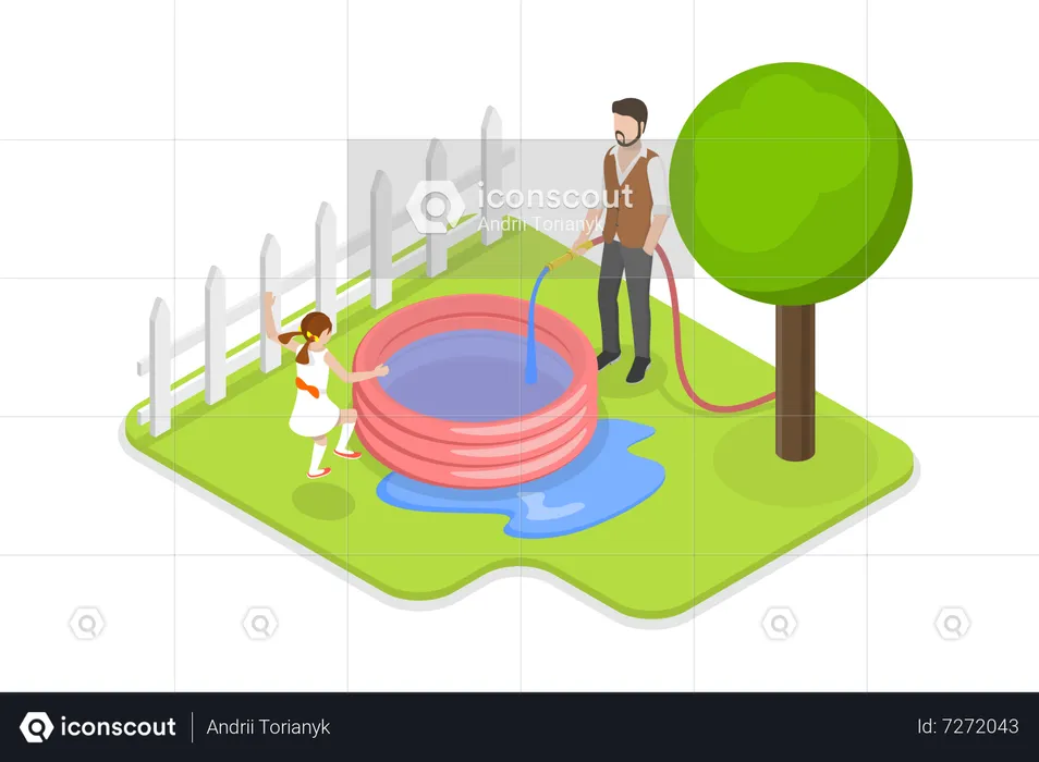 Kids Backyard Pool  Illustration