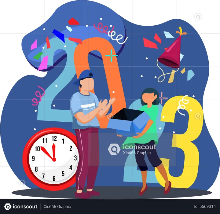 Kids celebrate 2023 new year party  Illustration
