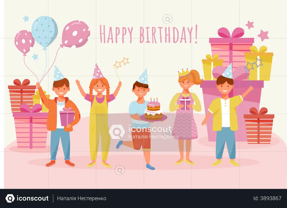 Kids Celebrate Birthday Party  Illustration