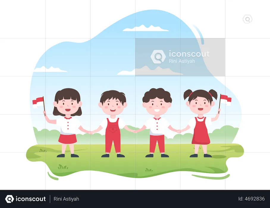 Kids Celebrating Indonesia Independence Day  Illustration