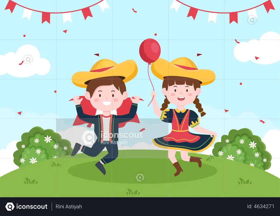 Kids Celebrating Peruvian Independence Day  Illustration