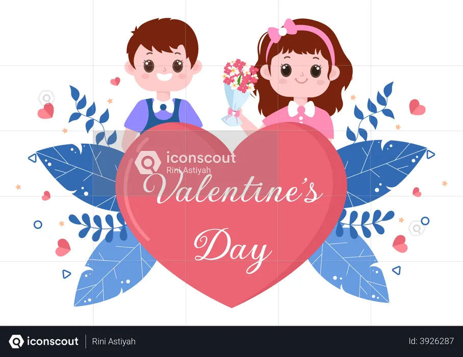 Kids celebrating Valentine's Day  Illustration