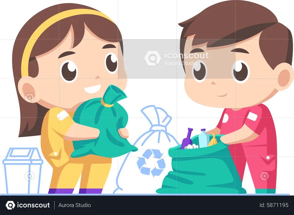 Kids cleaning garbage  Illustration