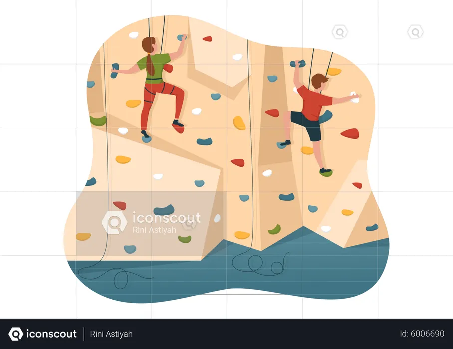Kids climbing artificial rock  Illustration