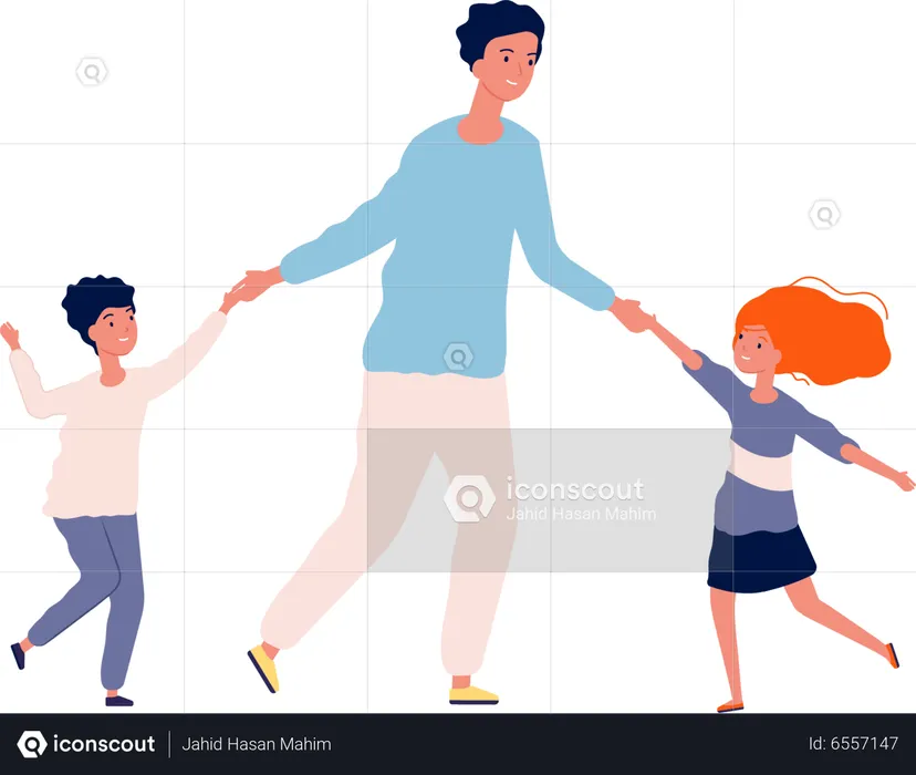 Kids dancing with father  Illustration