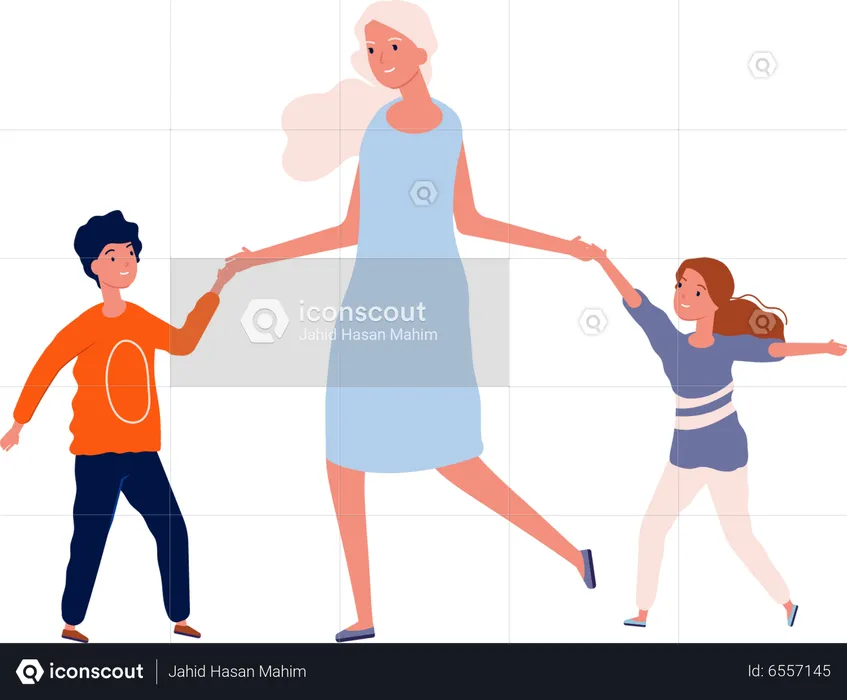 Kids dancing with mother  Illustration
