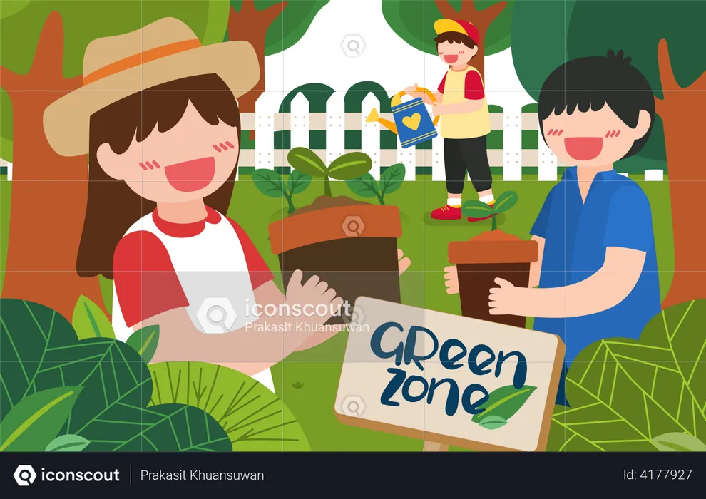 Kids doing gardening  Illustration
