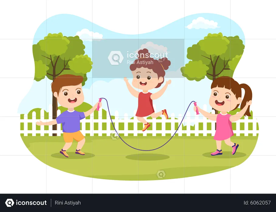 Kids doing Jump Rope in park  Illustration