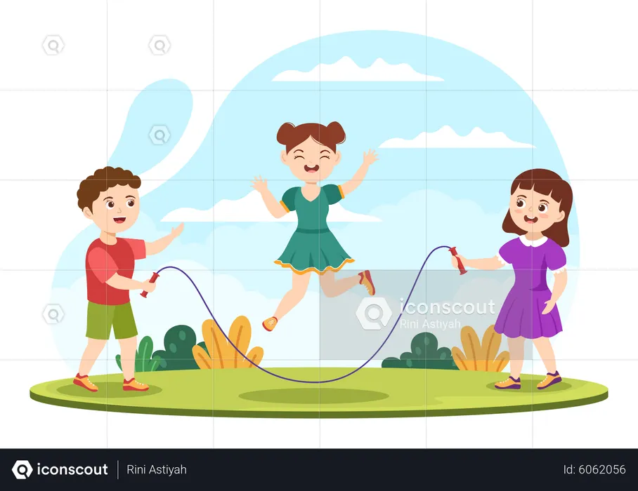 Kids doing jumping rope in park  Illustration