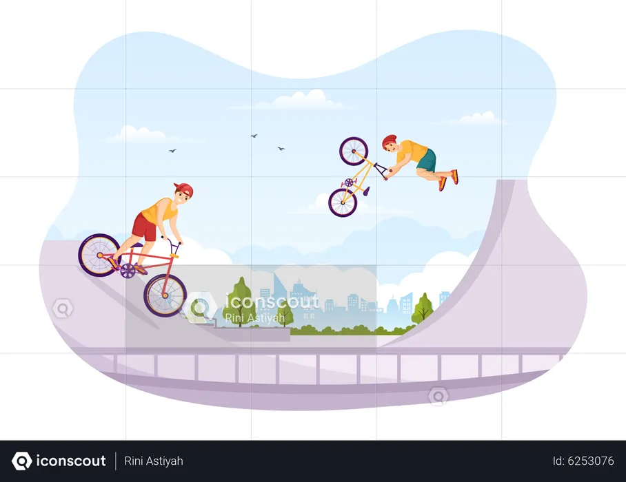 Kids doing stunt using BMX bike  Illustration