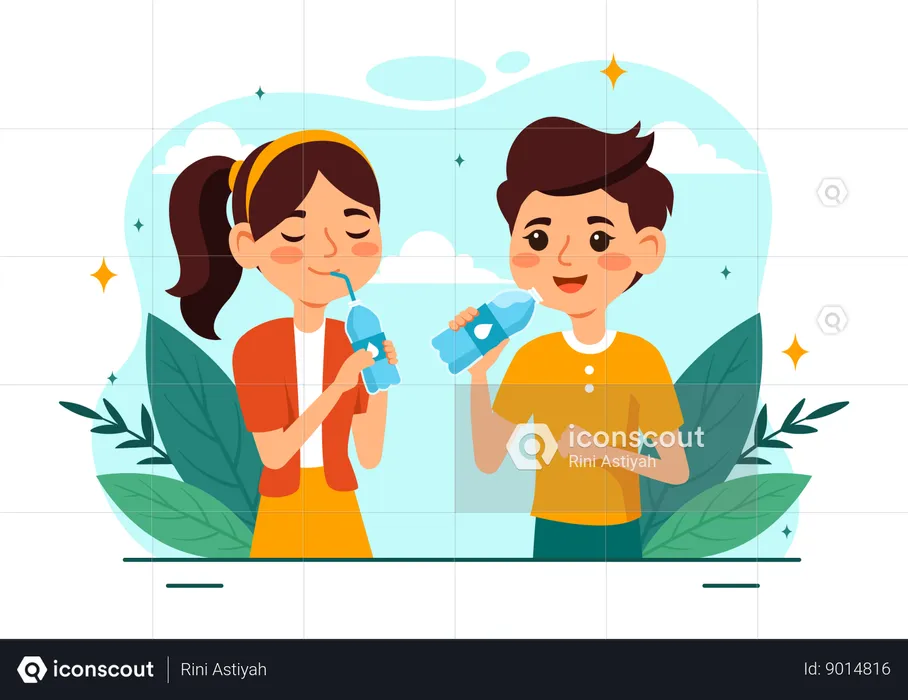 Kids Drinking Water  Illustration