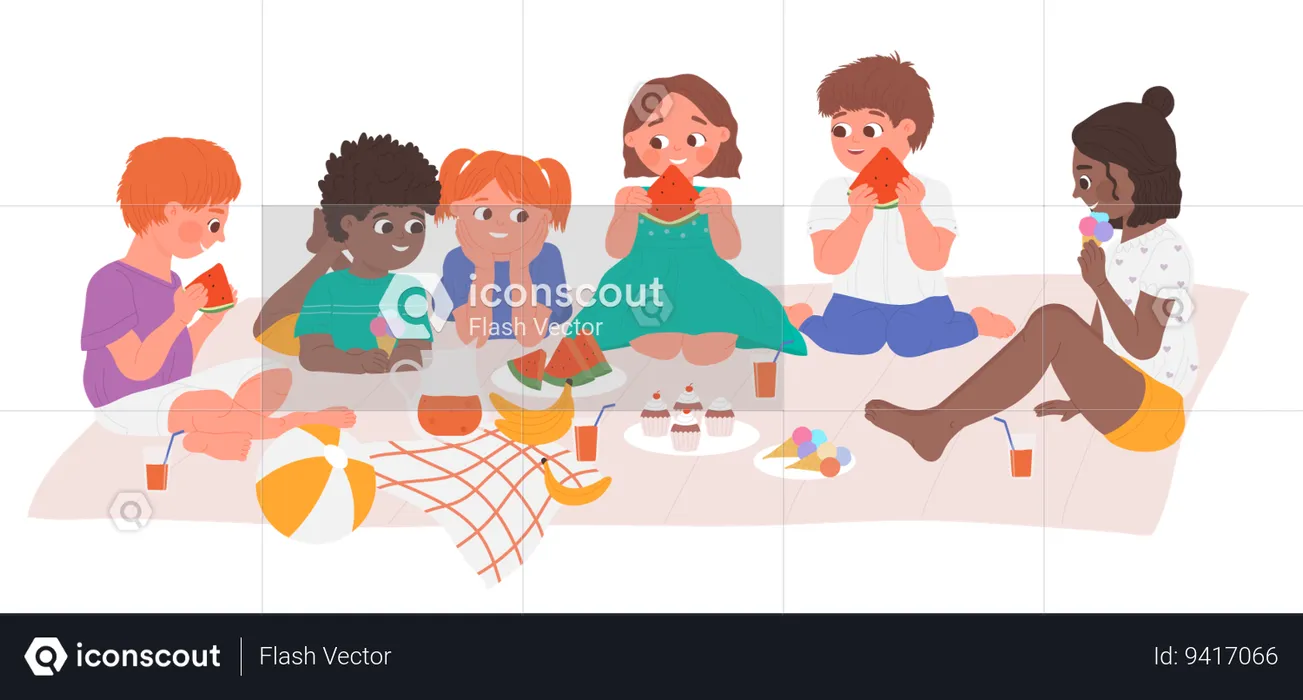 Kids eat picnic food  Illustration