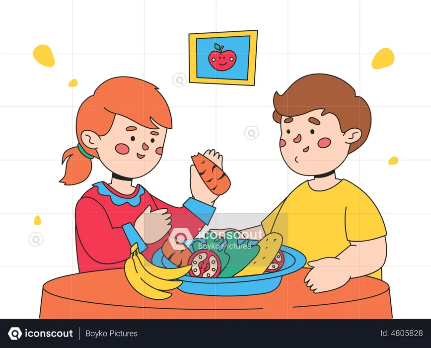Kids Eating healthy food  Illustration