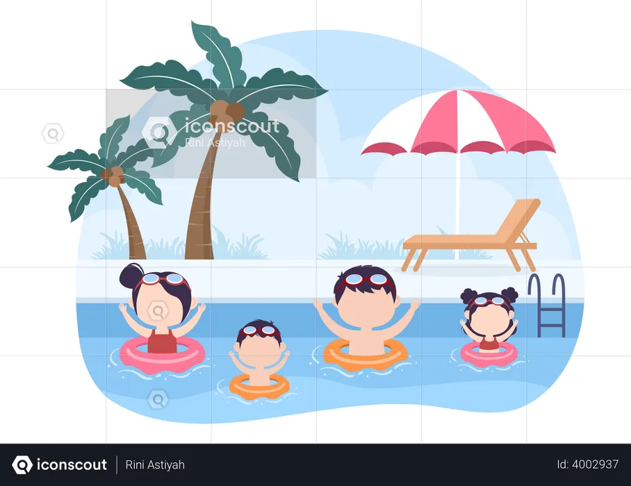 Kids Enjoying at Swimming Pool  Illustration