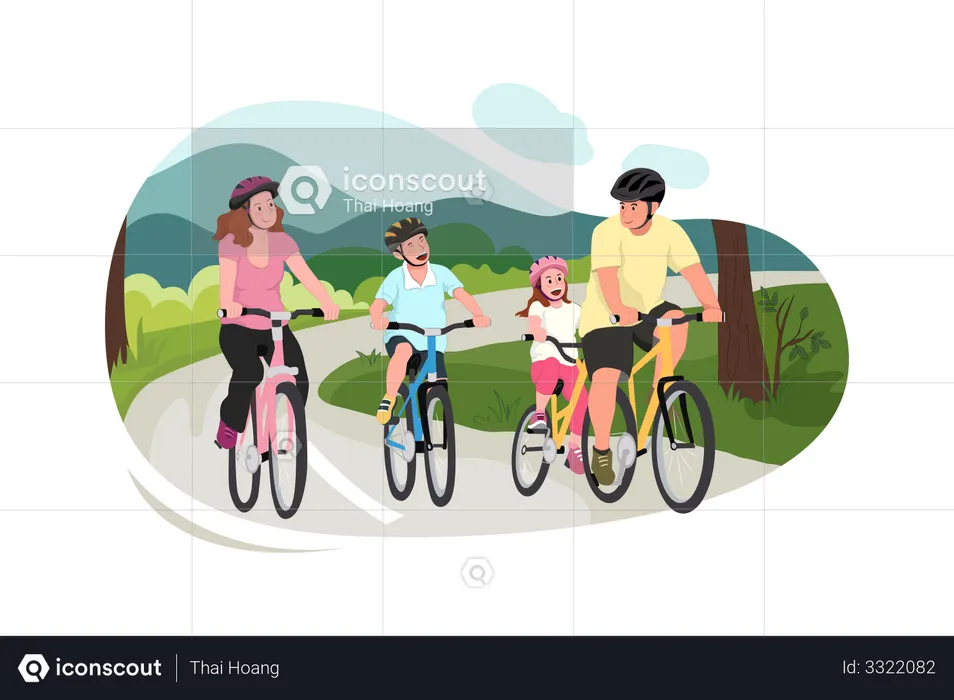 Kids Enjoying Bicycle Riding  Illustration