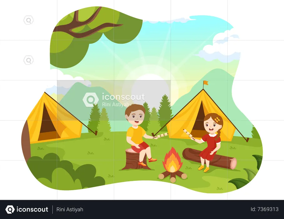 Kids enjoying bonfire  Illustration