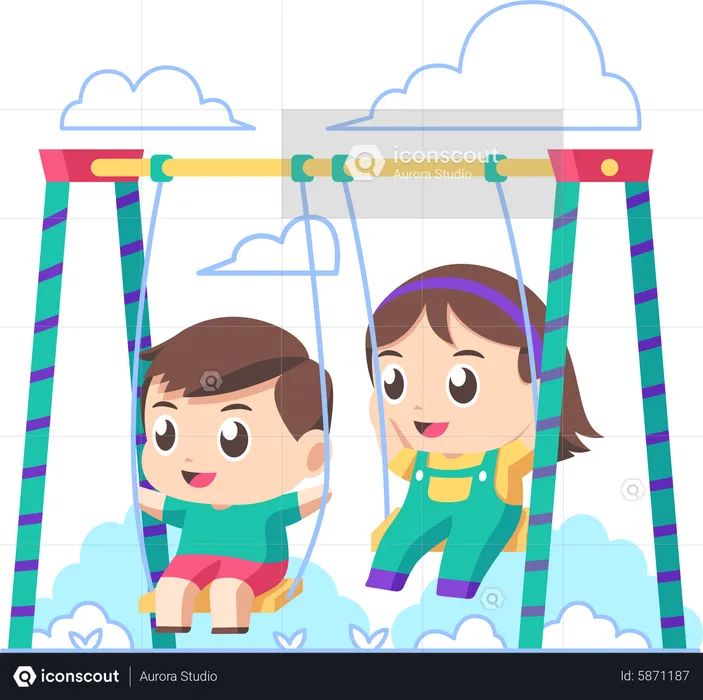 Kids enjoying park swing  Illustration