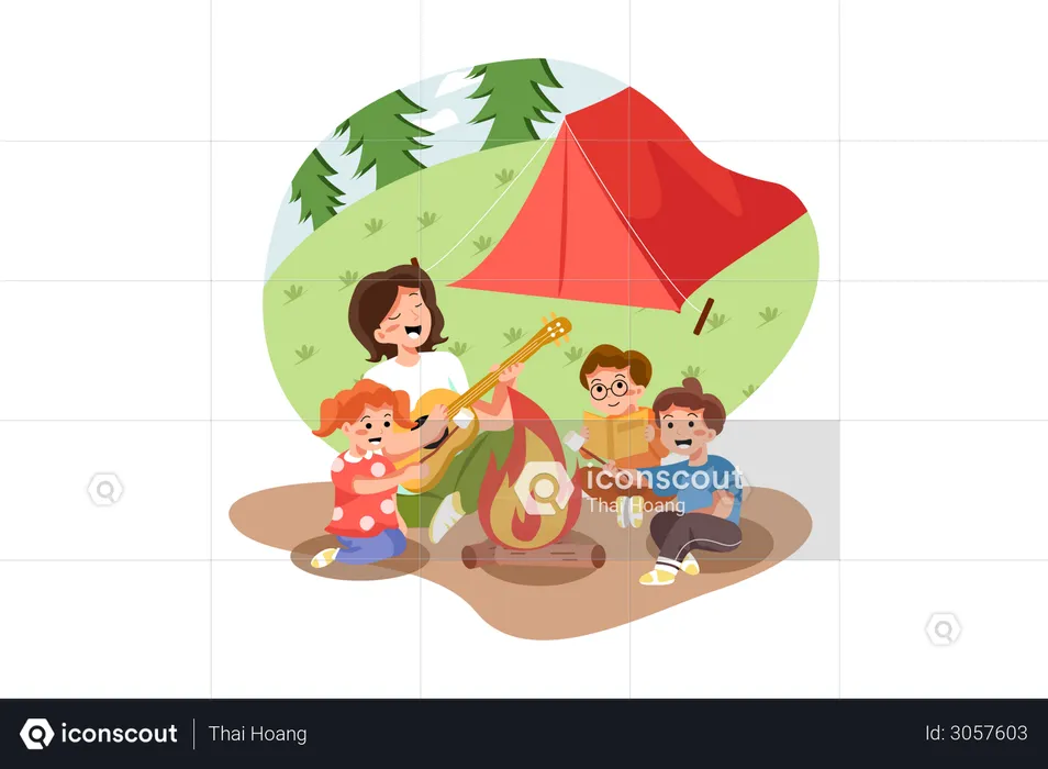 Kids enjoying picnic  Illustration