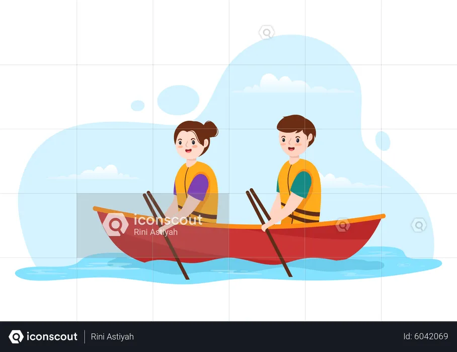 Kids enjoying Rowing Sport  Illustration
