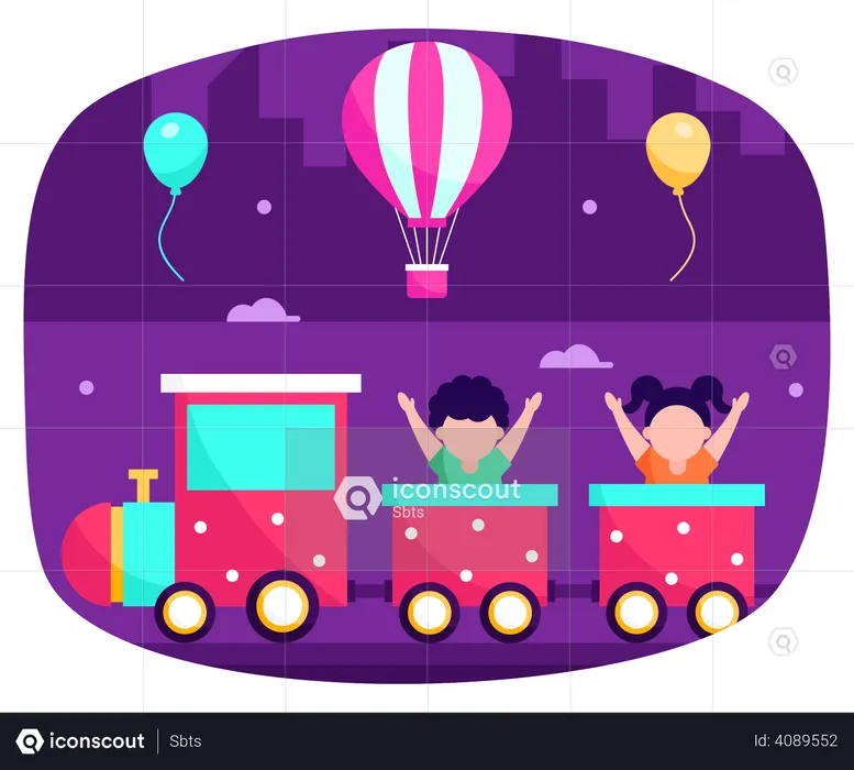 Kids enjoying toy train ride  Illustration