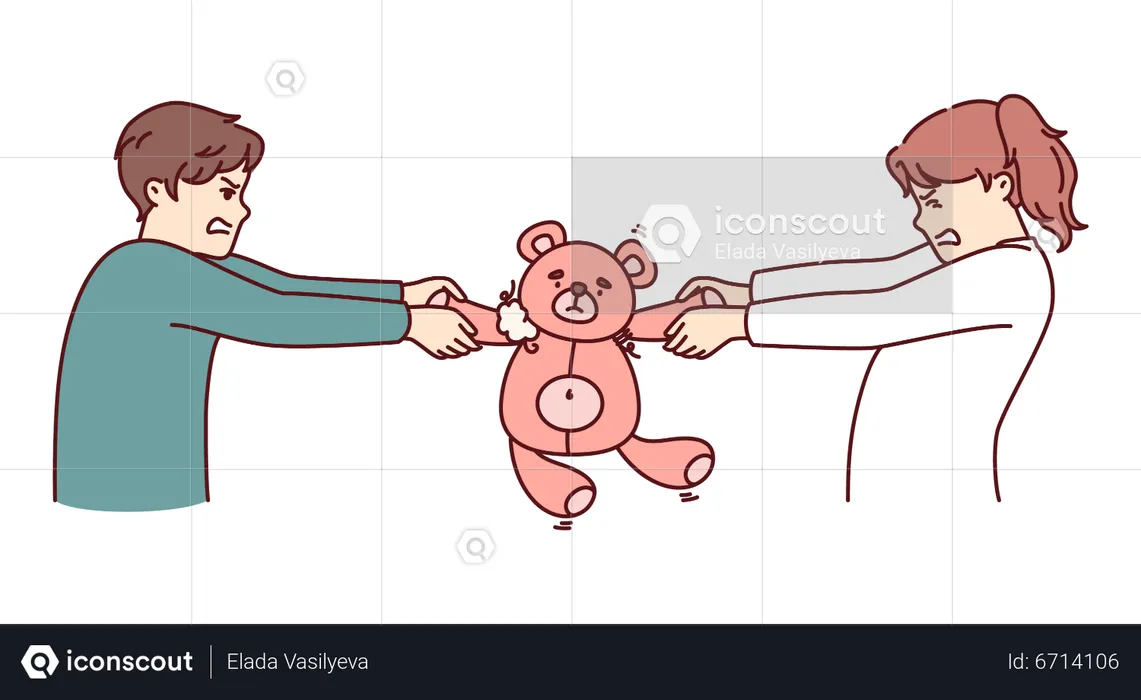 Kids fighting for teddy bear  Illustration