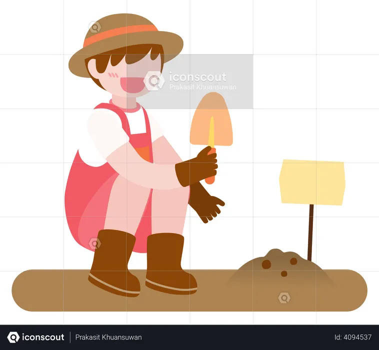 Kids gardening on garden  Illustration