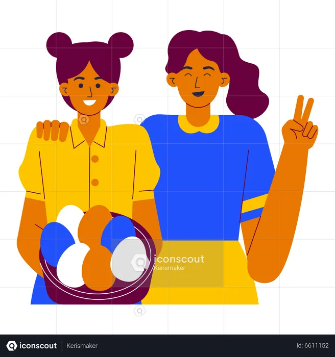Kids holding egg basket  Illustration