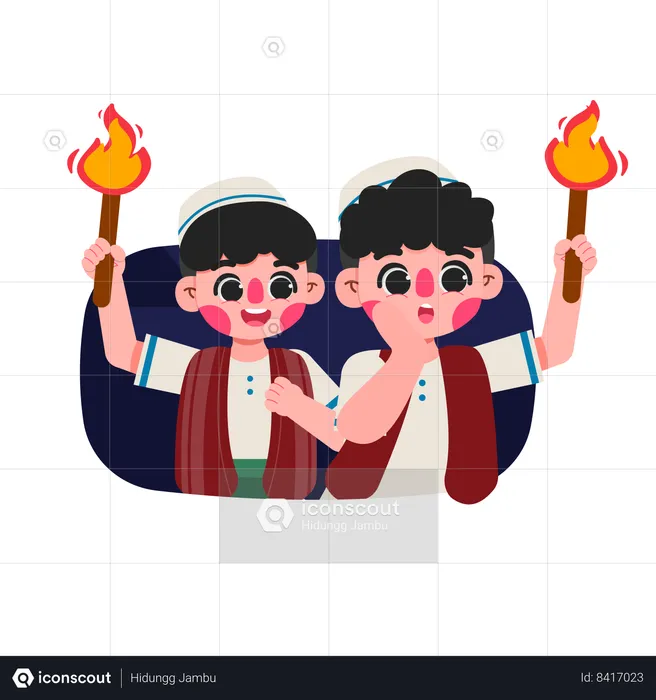 Kids holding fire torch  Illustration