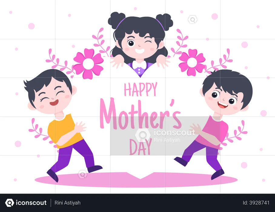 Kids Holding Happy Mothers Day Banner  Illustration