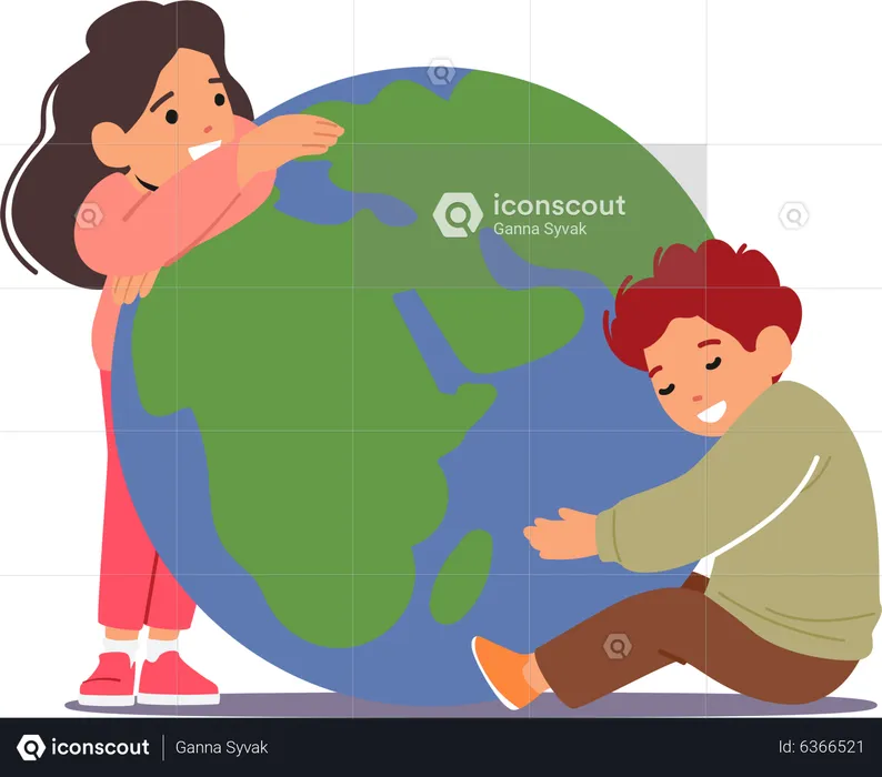 Kids hugging planet earth  Illustration