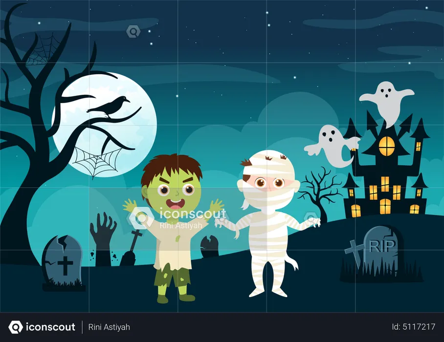 Kids in Halloween costume  Illustration