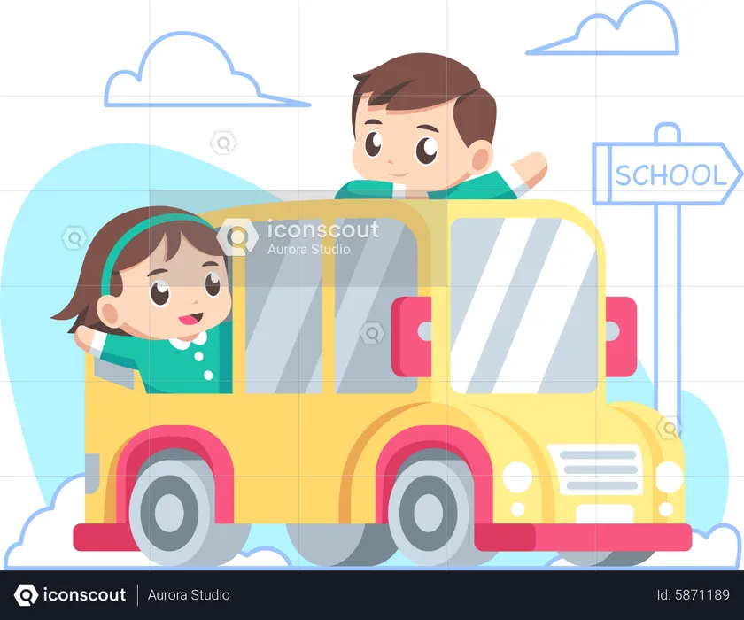 Kids in school bus going to school  Illustration