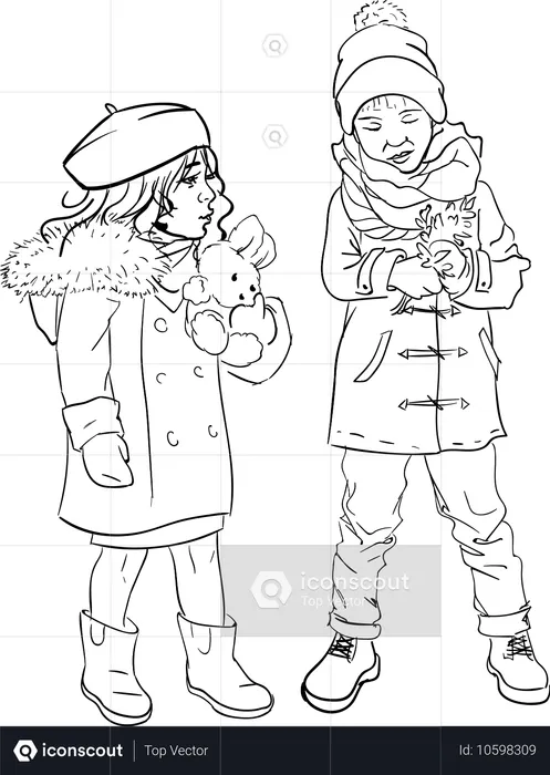 Kids in winter clothes  Illustration