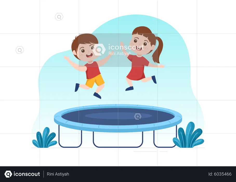 Kids jumping on Trampoline  Illustration