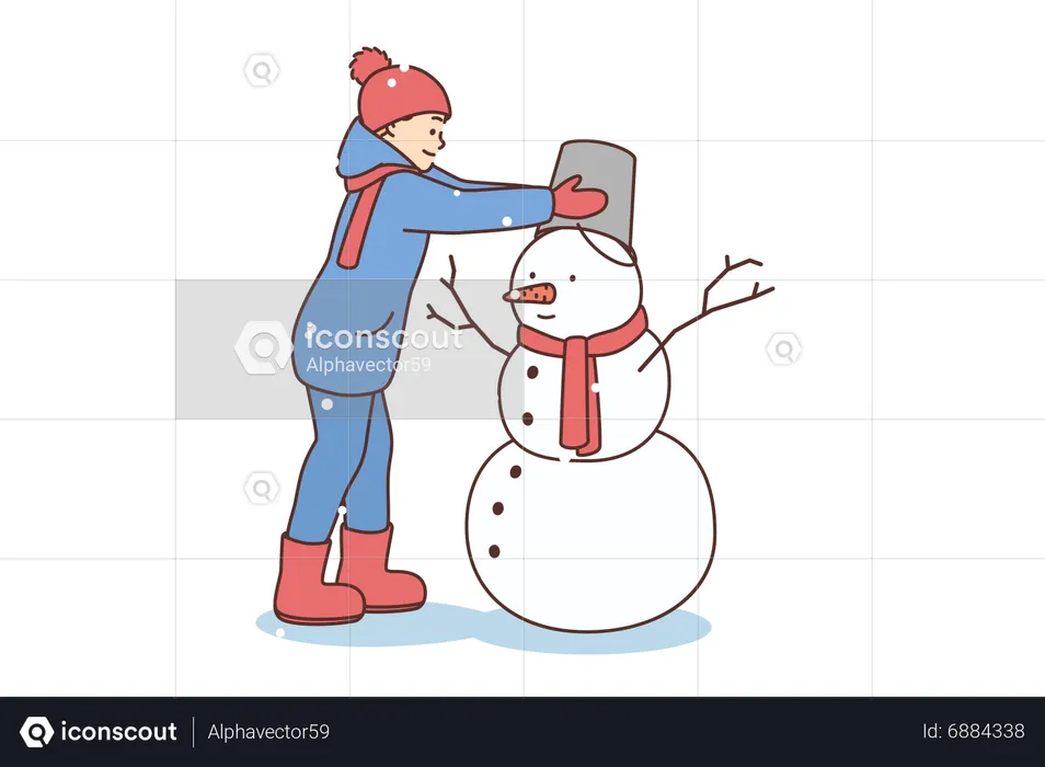 Kids making snowman  Illustration