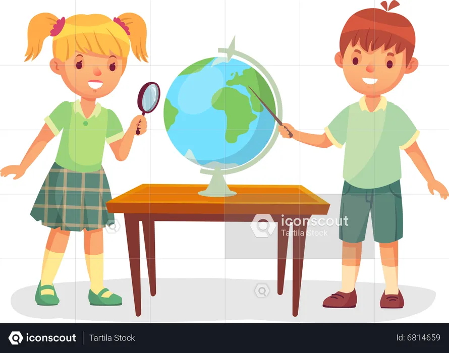 Kids on school geography lesson  Illustration