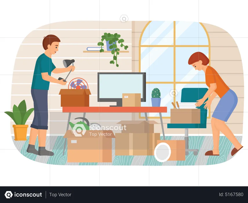 Kids packing for home relocation  Illustration