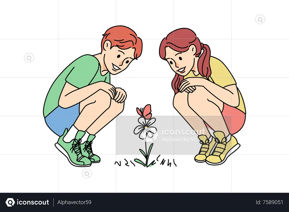 Kids planting flower  Illustration