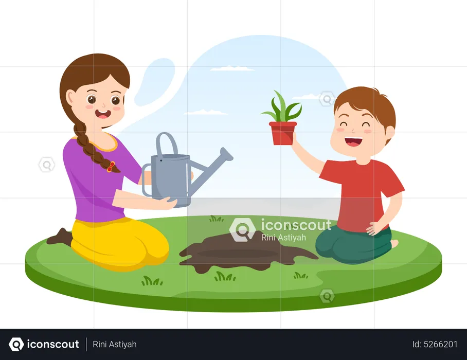Kids planting tree  Illustration