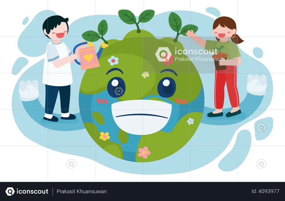 Kids planting tree  Illustration